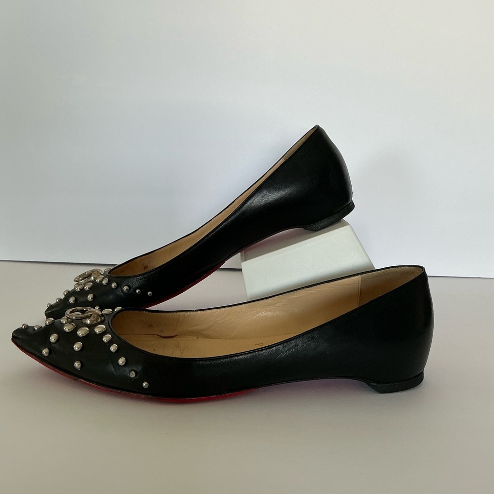 Christian Louboutin Door Knock Pointed Toe Leather Studded Flats 38,5